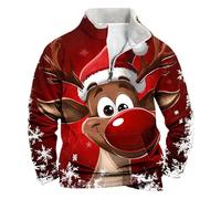 luoluoluo Christmas Jumpers for Men Funny Reindeer Sweatshirt 3D Printed Sweater Fleece Lined Pullover 1/4 Zip Xmas Jumper Long Sleeve Sweaters Casual Loose Sweatshirts Ugly Tops Outwear for Party