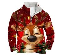 luoluoluo Christmas Jumpers for Men Funny Reindeer Sweatshirt 3D Printed Sweater Fleece Lined Pullover 1/4 Zip Xmas Jumper Long Sleeve Sweaters Casual Loose Sweatshirts Ugly Tops Outwear for Party