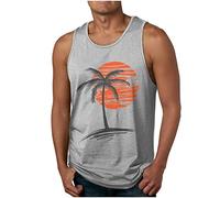 luoluoluo Clearance Men's Summer Hawaiian Printed Tank Tops Round Neck Muscle Shirts Beach Holiday Vests Male Casual Loose Running Tops Lightweight Quick Drying Blouses