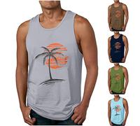 luoluoluo Clearance Mens Summer Tank Tops Sleeveless T Shirts Hawaiian Printed Vests Round Neck Muscle Shirt Beach Holiday Tanks Male Casual Loose Tees Running Top Lightweight Quick Drying Blouse