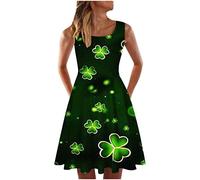 luoluoluo Clearance St Patrick's Day Fancy Dress for Women UK Green Shamrock Dress 3D Printed Swing Dress Sleeveless Clover Dress Novelty Funny Graphic Party Dresses Irish Festival Skirt Ball Gown