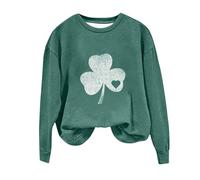 luoluoluo Clearance St Patrick's Day Tops for Women Novelty Funny Graphic Sweatshirt Irish Lucky Shamrock Jumper Long Sleeve Blouse O Neck Pullover Loose Casual Tops Saint Patricks Day Party Costume