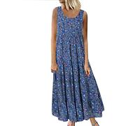 luoluoluo Clearance Women's Casual Sleeveless Dress Crewneck A Line Dress Plus Size Swing Dress Vintage Bohemian Loose Dresses Floral Maxi Long Dress Pageant Prom Ball Gowns Cocktail Dresses UK Size