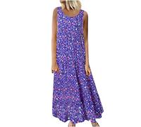 luoluoluo Clearance Women's Casual Sleeveless Dress Crewneck A Line Dress Plus Size Swing Dress Vintage Bohemian Loose Dresses Floral Maxi Long Dress Pageant Prom Ball Gowns Cocktail Dresses UK Size