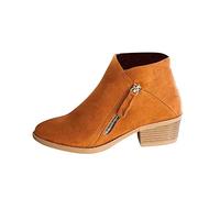 Luoluoluo Clearance Women's Orange Western Vintage Ankle Boots, Size 3 UK, Waterproof, Block Heel, Casual, Women's Boot