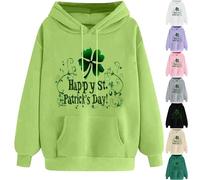 luoluoluo Clearance Women's St Patricks Day Hoodie Jumper Ladies Lucky Irish Shamrock Sweatshirt Long Sleeve Hooded Pullover Green Tunic Tops Holiday Fancy Costume Happy Saint Patricks Day Sweater