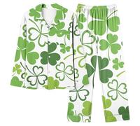 luoluoluo Clearance Womens St. Patrick's Day Pajamas Sets Two Piece Outfits Ireland Irish Lucky Shamrock Nightwear Long Sleeve Loungewear Button Down Shirts Tops and Bottoms Sleepwear Long Pants Sets