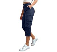 luoluoluo Cropped Trousers for Women UK, Cargo Capris Pants 3/4 Length Trouser Ladies Elasticated Waist Bottoms Pull On Cut Off High Waist Smart Shorts for Yoga Running Jogger