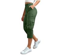 luoluoluo Cropped Trousers for Women UK, Cargo Capris Pants 3/4 Length Trouser Ladies Elasticated Waist Bottoms Pull On Cut Off High Waist Smart Shorts for Yoga Running Jogger