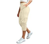 luoluoluo Cropped Trousers for Women UK, Cargo Capris Pants 3/4 Length Trouser Ladies Elasticated Waist Bottoms Pull On Cut Off High Waist Smart Shorts for Yoga Running Jogger