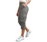 luoluoluo Cropped Trousers for Women UK, Cargo Capris Pants 3/4 Length Trouser Ladies Elasticated Waist Bottoms Pull On Cut Off High Waist Smart Shorts for Yoga Running Jogger