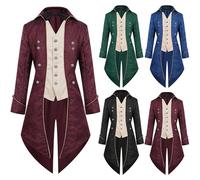 luoluoluo Embroidered Tailcoat for Men Gothic Steampunk Jacket Medieval Victorian Coat Brocade Jacquard Jackets Button Up Long Trench Coat Renaissance Outwear Frock Uniform Vampire Pirate Costume