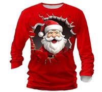 luoluoluo Funny Christmas Jumpers for Men Novelty Santa Claus Pullover Crew Neck T-Shirt Long Sleeve Sweatshirts Snowflakes Tops 3D Printed Jumper Fleece Lined Sweater Xmas Holiday Costume Plus Size
