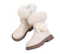 luoluoluo Girls Fleece Boots Shoes Mid Calf Knee High Boots Faux Leather Boot Warm Plush Booties with Side Zippers Fashion Shoes Waterproof Winter Shoe Indoor Outdoor Footwear for Age 3-11 Years