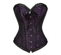 luoluoluo Gothic Corset for Women Embroidery Bustier Overbust Lace up Boned Waist Cincher Steampunk Shapewear Renaissance Waist Trainer Ruffle Trim Tank Top Medieval Bridal Lingerie Going Out Corsets