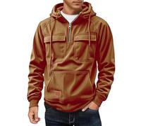 luoluoluo Men 1/4 Zip Cargo Sweatshirts Work Hoodie Jumper Fleece Lined Pullover Long Sleeve Casual Sweater Workout Gym Hoodies with Multi Pockets Tactical Coat Drawstring Outwear Safety Sweatshirt