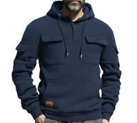 luoluoluo Men 1/4 Zip Cargo Sweatshirts Work Hoodie Jumper Fleece Lined Pullover Long Sleeve Casual Sweater Workout Gym Hoodies with Multi Pockets Tactical Coat Drawstring Outwear Safety Sweatshirt