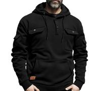 luoluoluo Men 1/4 Zip Cargo Sweatshirts Work Hoodie Jumper Fleece Lined Pullover Long Sleeve Casual Sweater Workout Gym Hoodies with Multi Pockets Tactical Coat Drawstring Outwear Safety Sweatshirt