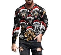 luoluoluo Men Light Up Christmas Jumper Funny Xmas Pullover Santa Claus Sweatshirt Snowflakes T-Shirt Crewneck Long Sleeve Jumpers 3D Printed Tshirts Ugly Novelty Sweater Festive Party Costumes S-5XL