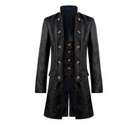 luoluoluo Men Medieval Steampunk Tailcoat Vintage Embroidery Coat Gothic Outwear Triple Breasted Long Jacket Renaissance Pirate Victorian Costume Trench Uniform Carnival Fancy Dress Parka Overcoat