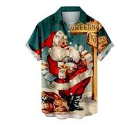 luoluoluo Men's 3D Funny Printed Christmas Hawaiian Shirt - Santa Claus & Reindeer Design, Soft & Comfortable Vacation Lapel Shirt S-4XL