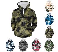 luoluoluo Men's Camo Hooded Sweatshirt Sale Clearance Long Sleeve Casual Pullover Drawstring Hoody Tops Camouflage Jumper Sweater Sports Leisure Sweatshirts Lightweight Pullovers with Pockets S-4XL