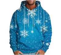 luoluoluo Mens Christmas Hooded Pullover Clearance Xmas Snowflakes Sweatshirt Long Sleeve Hoody Jumper Sweater Funny 3D Printed Hoodies Fleece Lined Tops Warm Sportswear Christmas Costume with Pocket
