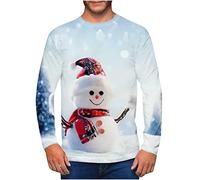 luoluoluo Mens Christmas Jumper Clearance Xmas Novelty Pullover Snowflakes Santa Claus Sweatshirt 3D Printed Snowman Christmas Tree Jumpers Long Sleeve Crew Neck Pullover Sweater Present for Him
