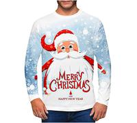luoluoluo Mens Christmas Jumper Clearance Xmas Novelty Pullover Snowflakes Santa Claus Sweatshirt 3D Printed Snowman Christmas Tree Jumpers Long Sleeve Crew Neck Pullover Sweater Present for Him