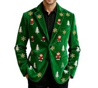 luoluoluo Mens Christmas Reindeer Blazer Plaid Corduroy Jacket Sequin Coat Xmas Santa Claus Tuxedo Single-Breasted Suit Blazer Christmas Tree Snowflakes Jackets Business Casual Blazers Party Costume
