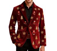 luoluoluo Mens Christmas Reindeer Blazer Plaid Corduroy Jacket Sequin Coat Xmas Santa Claus Tuxedo Single-Breasted Suit Blazer Christmas Tree Snowflakes Jackets Business Casual Blazers Party Costume
