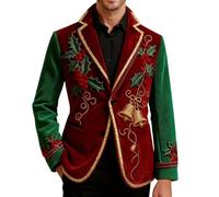 luoluoluo Mens Christmas Reindeer Blazer Plaid Corduroy Jacket Sequin Coat Xmas Santa Claus Tuxedo Single-Breasted Suit Blazer Christmas Tree Snowflakes Jackets Business Casual Blazers Party Costume