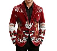 luoluoluo Mens Christmas Reindeer Blazer Plaid Corduroy Jacket Sequin Coat Xmas Santa Claus Tuxedo Single-Breasted Suit Blazer Christmas Tree Snowflakes Jackets Business Casual Blazers Party Costume