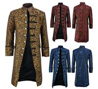 luoluoluo Men's Gothic Long Jacket Floral Embroidered Coat Steampunk Medieval Vintage Overcoat Long Sleeve Jackets Victorian Frock Coat Halloween Tuxedo Jacket Adult Festival Cosplay Tailcoat S-5XL