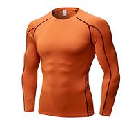 luoluoluo Running/Gym/Sports Top For Men Base Layer Top Breathable Compression Tee Quick Dry Shirt Thermal Long-Sleeve Shirt Men Comfortable Gym Clothes for Cycling Skiing Running Hiking Orange