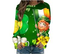 luoluoluo St. Patrick's Day Sweatshirt for Women Novelty Funny Graphic Long Sleeve T-Shirts Green Clover Shamrock Hat Graphic Jumper Round Neck Pullover Rainbow Printed Blouses Loose Tunic Tops S-XXL