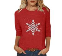 luoluoluo Women 3/4 Sleeve Christmas Jumper Ugly Xmas Sweatshirt Snowflakes Pullover Tunic Tops O-Neck Shirts Casual Tee Novelty Funny T-Shirt Ladies Blouse Going Out Party Costume Present for Her