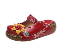 luoluoluo Women Closed Toe Sandals UK Sale Clearance, Ladies Flower Mule Sandal Wedge Sliders Orthopedic Shoes, Wide Fit Slippers Platform Slides with Arch Support Bohemian Flip Flops Casual Vacation