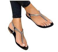 luoluoluo Women Flip Flops Sandals Summer Rhinestone Open Toe Comfort Breathable Beach Shoes Low Heeled Diamond Slippers Lightweight Casual Comfortable Sparkly Ladies Black 4 UK