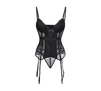 luoluoluo Women Lace Corset Bustier Waist Training Embroidery Lingerie Overbust Mesh Tummy Control Corset Backless Push Up Corset Spaghetti Strap Bustiers Corsets Plus Size Overbust with Suspenders