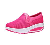 luoluoluo Women Slip on Walking Work Shoes Wedge Platform Trainers Mesh Upper Tennis Ladies Athletic Running Breathable Sneakers Air Cushion Slip-On UK Size Orthopedic Pink 5.5/6