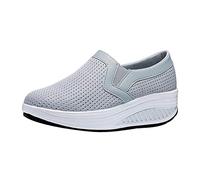 luoluoluo Women Slip on Walking Work Shoes Wedge Platform Trainers Mesh Upper Tennis Ladies Athletic Running Breathable Sneakers Air Cushion Slip-On UK Size Orthopedic Gray, 3.5/4 UK