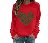 luoluoluo Women St. Patrick's Day Jumper Wine Glass Green Hat Sweatshirt Shamrock Heart Graphic Pullover Novelty Funny T Shirts Lucky Irish Tops Blouse Ladies Gift