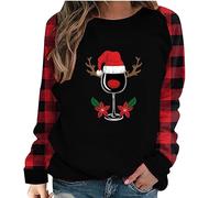 luoluoluo Womens Christmas Jumper 2026 Ladies Plaid Sweatshirt Funny Reindeer Print Pullover Crew Neck Long Sleeve Tunic Tops Holiday Casual Sweatshirts Blouse Christmas Shirt Going Out