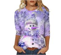 luoluoluo Women's Christmas Snowman Jumpers 3/4 Sleeve Tunic Tops Snowflakes Shirts Crew Neck Pullover Xmas Sweatshirt for Teenage Girl Ladies Funny Graphic Jumper Work Office Casual Party Costumes