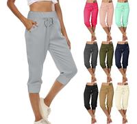 luoluoluo Women's Cropped Trousers UK Clearance, Smart Office Work Pants Ladies 3/4 Length Stretch Pull On Trouser Elasticated Waist Chino Bottoms Drawstring Capris Pedal Pushers Plus Size Sweatpants
