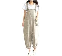 luoluoluo Women's Dungarees Casual Baggy Sleeveless Overall Long Jumpsuit Baggy Playsuit Adjustable Straps with Pockets Solid Color Dungarees Vintage Playsuit Trousers Romper Plus Size Overalls Beige