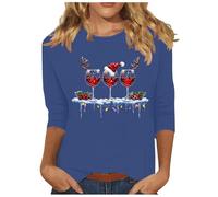 luoluoluo Womens Funny Christmas Jumper UK Sale, Ladies 3/4 Sleeve Sweatshirt Casual O-Neck Pullover Xmas Wine Glass Reindeer Blouse Loose Fit Tunic Tops Ugly Christmas Tee Shirt Going Out Streetwear