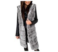 luoluoluo Women's Gilet Jacket Quilted Plain Sleeveless Jacket Body Warmer Fleece Jacket Lightweight Long Coat Plus Size Winter Hooded Warm Jacket Overcoat Puffer Gilet Longline Waistcoat Jacket Gray