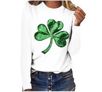 luoluoluo Womens Happy St Patricks Day Pullover Lucky Green Tops Irish Shamrock Heart Graphic Jumper 3D Printed Tshirts Long Sleeve Blouse St Paddys Day Sweatshirts